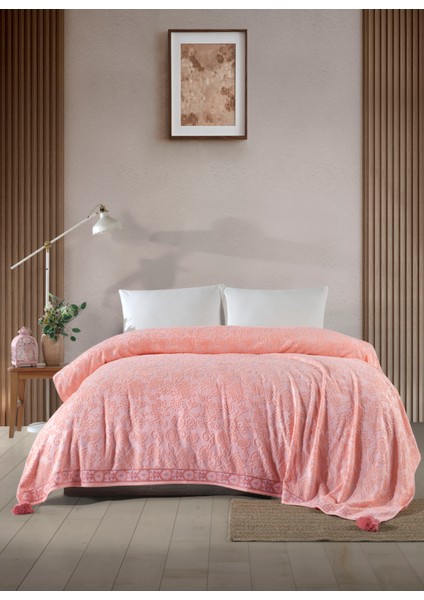Stella Jakarlı Havlu Tek Kişilik Pike 160X230 cm Şeftali / Mercan