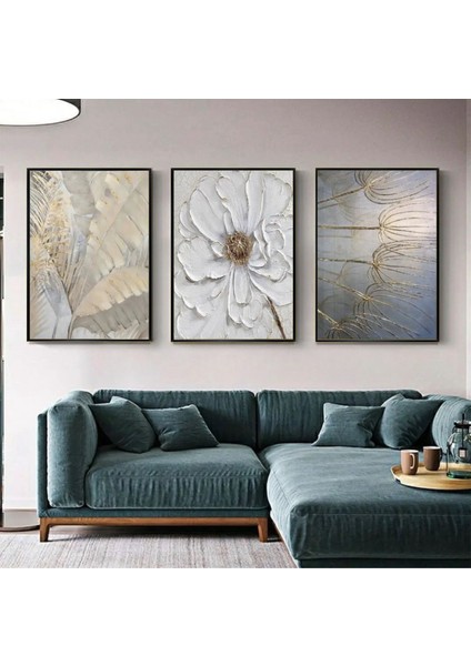 Çiçek Desenli Metal Çerçeveli Tablo Seti Siyah /s