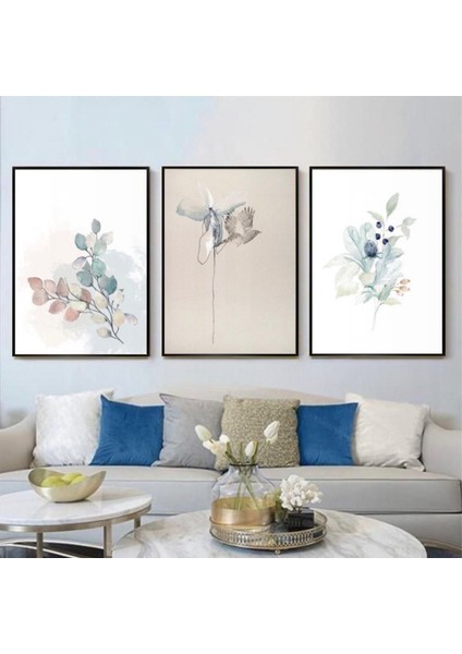 Bohem Renkler Çiçek Desenli Metal Çerçeveli Tablo Seti Siyah /s