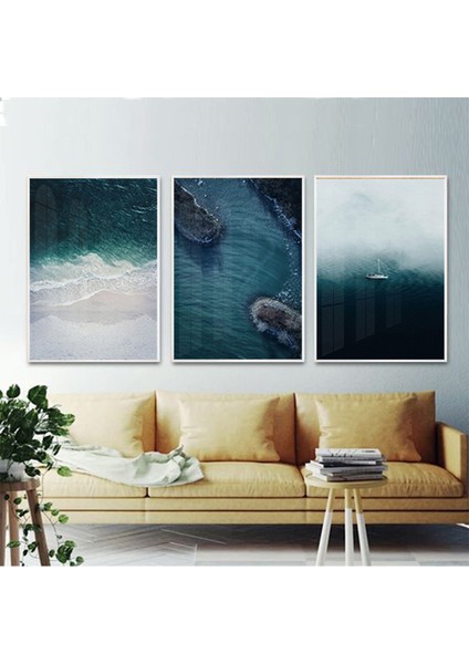 Manzara Detaylı Metal Çerçeveli Tablo Seti Beyaz /s