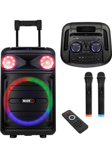 MXR-1100 Taşınabilir Seyyar Mikrofonlu Işıklı Akülü Ses Sistemi Hoparlör (1100 Watt)