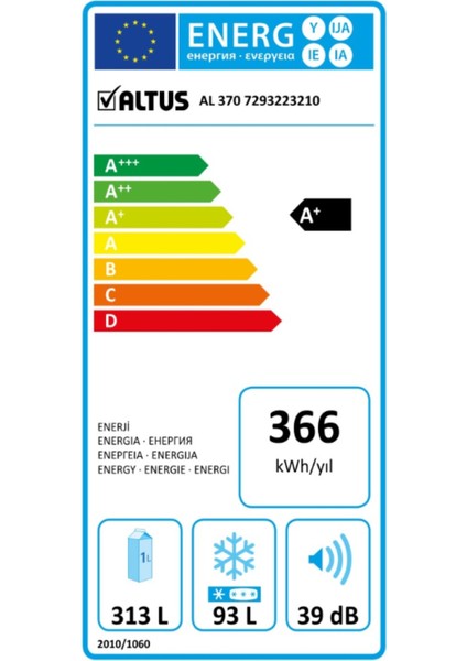 Al 370 Ne F Enerji Sınıfı 406 lt No Frost Buzdolabı