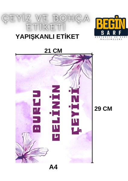 A4 A5 A6 35 Adet Çeyiz Bohça Koli Paket Etiketi Isme Özel Yapışlanlı Etiket 012