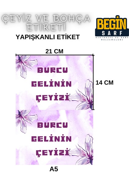 A4 A5 A6 35 Adet Çeyiz Bohça Koli Paket Etiketi Isme Özel Yapışlanlı Etiket 012