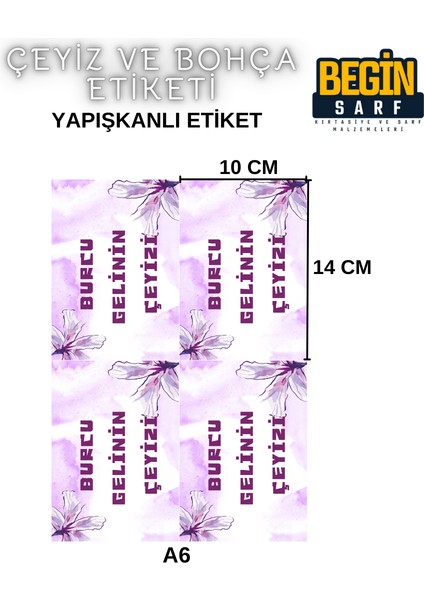 A4 A5 A6 35 Adet Çeyiz Bohça Koli Paket Etiketi Isme Özel Yapışlanlı Etiket 012