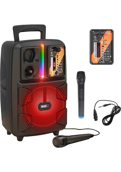 Midex 150 Watt Mikrofonlu Karaoke Eğlence Işıklı Ses Sistemi MXR-150 (Bluetooth Kayıt Usb Şarjlı)