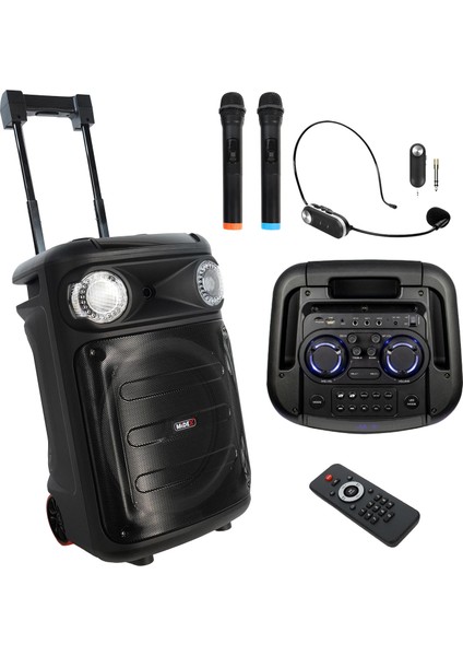 MXR-1100HX Taşınabilir Seyyar Portatif 3 Mikrofonlu Işıklı Ses Sistemi Hoparlör (1100 Watt)
