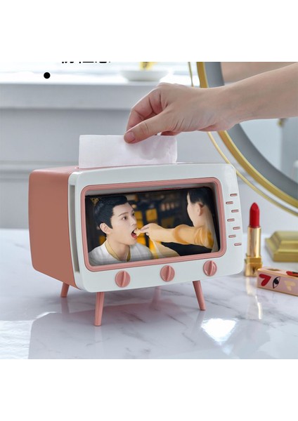 Pembe Tarzı Tissue Box Sevimli Masaüstü Tv Modelleme Pratik Eldiven Kutusu Yükseklik Artırıcı Kâğıt Havlu Tabanı (Yurt Dışından)