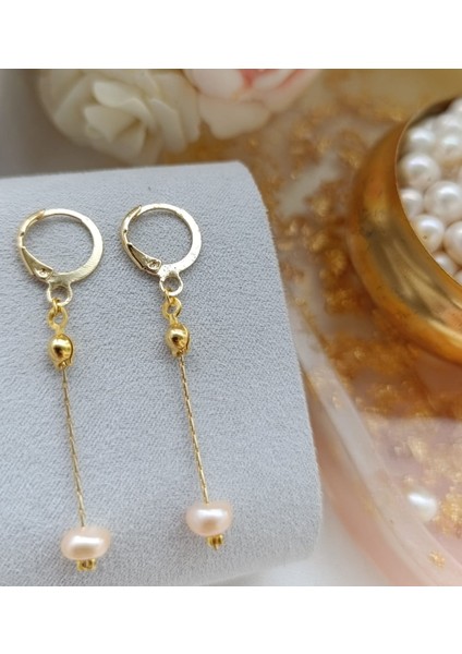 24K Altın Kaplama Gerçek Pudra Incili Sallantılı Tasarım Küpe fiyatları