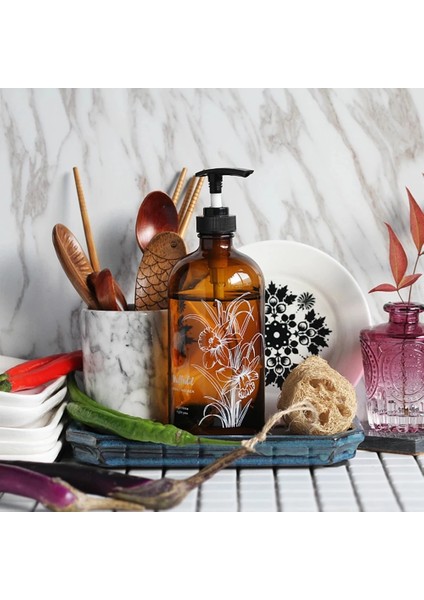 500ML Şampuan Stili 500ML Sabun Pompası Banyo Kahverengi Cam Şampuan Şişesi Basın Pompa Losyon Sıvı Konteyner Duş Jeli Saç Kremi Depolama Şişesi (Yurt Dışından)