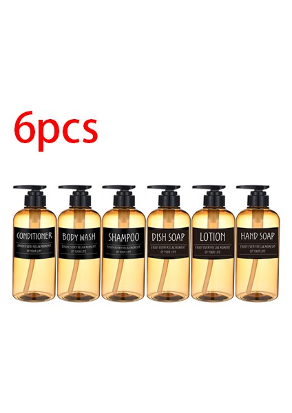 Kahverengi Tarzı 500ML 6 Adet Banyo Losyonu Pompalı Boş Şişe Şampuan Duş Jeli 300MLML Büyük Kapasiteli Plastik Şişe Ev Depolama Şişesi (Yurt Dışından)