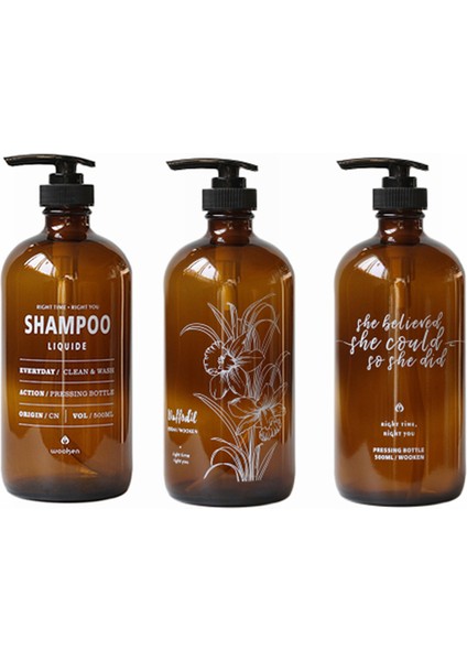 500ML Şampuan Stili 500ML Sabun Pompası Banyo Kahverengi Cam Şampuan Şişesi Basın Pompa Losyon Sıvı Konteyner Duş Jeli Saç Kremi Depolama Şişesi (Yurt Dışından)