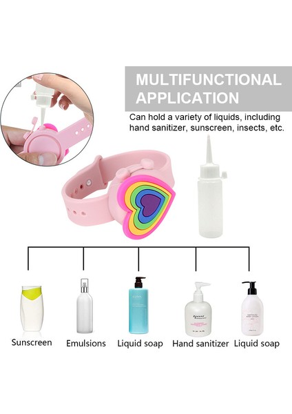 Gökkuşağı Pembe Tarzı Yetişkin Çocuklar Sıvı Bileklik El Dispenser El Yıkama Jeli Tüm Dezenfekte Sevimli Silikon Alkol Dağıtım Bilezik Bileklik Strap (Yurt Dışından)