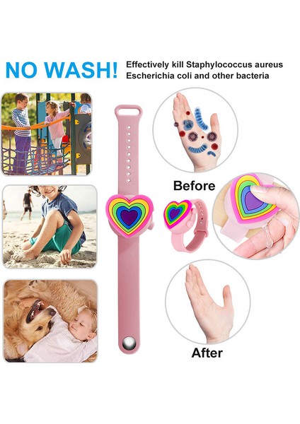 Gökkuşağı Pembe Tarzı Yetişkin Çocuklar Sıvı Bileklik El Dispenser El Yıkama Jeli Tüm Dezenfekte Sevimli Silikon Alkol Dağıtım Bilezik Bileklik Strap (Yurt Dışından)