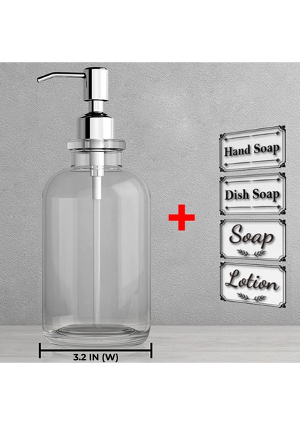 500ML Tarzı Mutfak Banyo Için Cam Sabunluk Şeffaf Şampuan Duş Şişesi Paslanmaz Çelik Pompa ile Etiketler 500ML (Yurt Dışından)