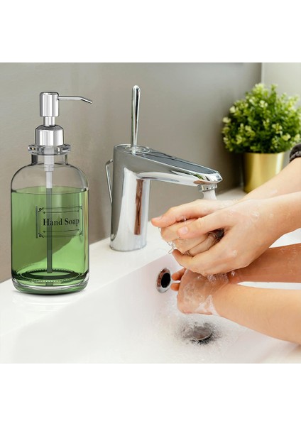 500ML Tarzı Mutfak Banyo Için Cam Sabunluk Şeffaf Şampuan Duş Şişesi Paslanmaz Çelik Pompa ile Etiketler 500ML (Yurt Dışından) modelleri