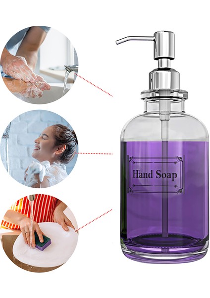 500ML Tarzı Mutfak Banyo Için Cam Sabunluk Şeffaf Şampuan Duş Şişesi Paslanmaz Çelik Pompa ile Etiketler 500ML (Yurt Dışından) indirimleri