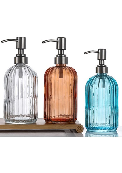 Stili Temizle 400 ml Retro Cam Sabunluk Şişesi Paslanmaz Çelik Pompalı Banyo El Sabunu Şampuan Duş Jeli Cam Şişeler (Yurt Dışından) modelleri