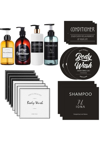 E-Beyaz Stil Şişe Etiketleri Banyo Şampuan Vücut Yıkama Saç Kremi Sticker Su Geçirmez Kendinden Yapışkanlı Dispenser Etiketler (Yurt Dışından) fiyatları