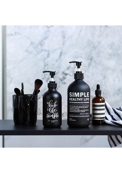 Basit 500ML Stili Banyo 500ML Sabunluk Mat Siyah Cam Şampuan Şişesi Saç Kremi El Dezenfektanı Yedek Alt Şişe (Yurt Dışından) indirimleri
