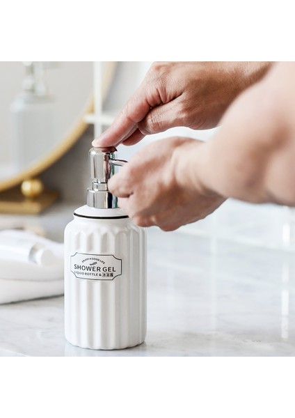 Saç Kremi Tarzı Seramik El Dezenfektanı Dispenseri Şampuan Losyon Sıkma Şişesi Lüks Banyo Depolama (Yurt Dışından)