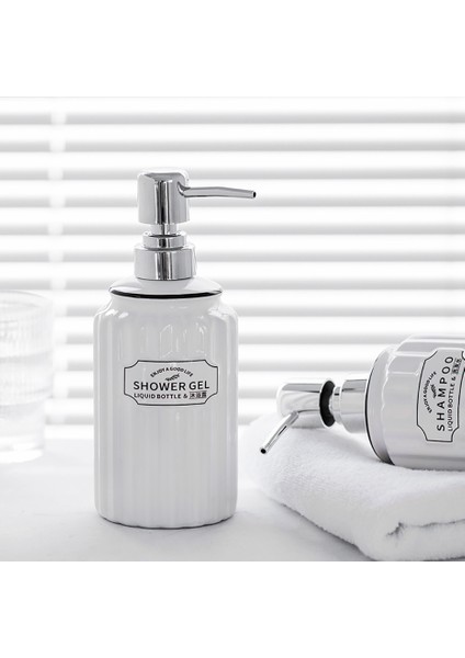 Saç Kremi Tarzı Seramik El Dezenfektanı Dispenseri Şampuan Losyon Sıkma Şişesi Lüks Banyo Depolama (Yurt Dışından)