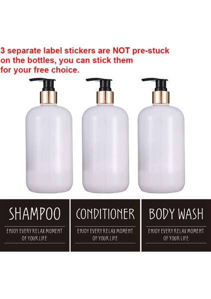 Beyaz Stil 500ML 3 Paket Duş Şişeleri Doldurulabilir Sıvı Sabun Dispenseri Banyo Şampuanı Saç Kremi Basın Dispenseri Ayrı Etiket ile (Yurt Dışından)