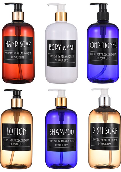 Kahverengi Tarzı El Sabunu 500ML Sıvı Sabunluk Banyo Vücut Sabunu Şampuan Krem Duş Jeli Losyon Doldurulabilir Pompalı Şişeler Etiketli (Yurt Dışından)