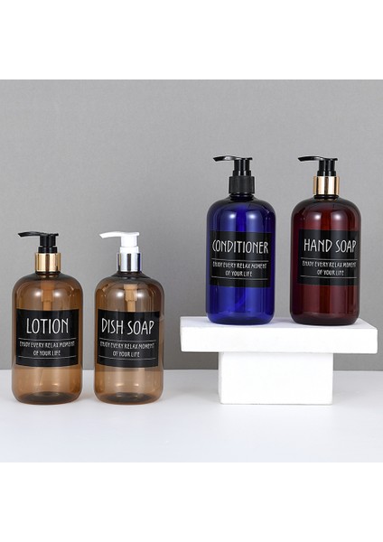 Kahverengi Tarzı El Sabunu 500ML Sıvı Sabunluk Banyo Vücut Sabunu Şampuan Krem Duş Jeli Losyon Doldurulabilir Pompalı Şişeler Etiketli (Yurt Dışından)