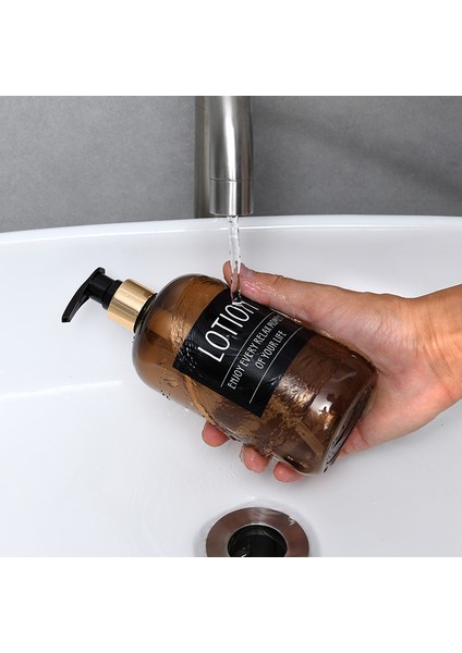 Kahverengi Tarzı El Sabunu 500ML Sıvı Sabunluk Banyo Vücut Sabunu Şampuan Krem Duş Jeli Losyon Doldurulabilir Pompalı Şişeler Etiketli (Yurt Dışından)