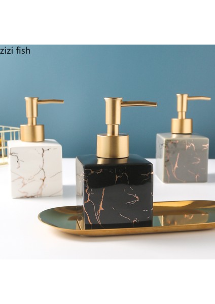 Beyaz Stil Mermer Dokulu Kare Taşınabilir Sabunluk Banyo Malzemeleri Şampuan Boş Şişe Altın Basma Başlı El Dezenfektanı Şişesi (Yurt Dışından) fiyatları