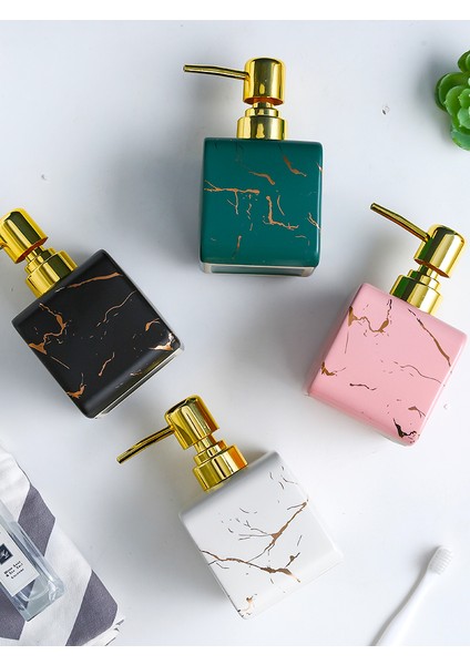 Bir Stil Yaratıcı Mermer Desenli Kare Seramik Losyon Şişesi Ev Banyo Duş Jeli Şampuan El Sabunu Yüz Temizleyici Şişe (Yurt Dışından) fırsatları