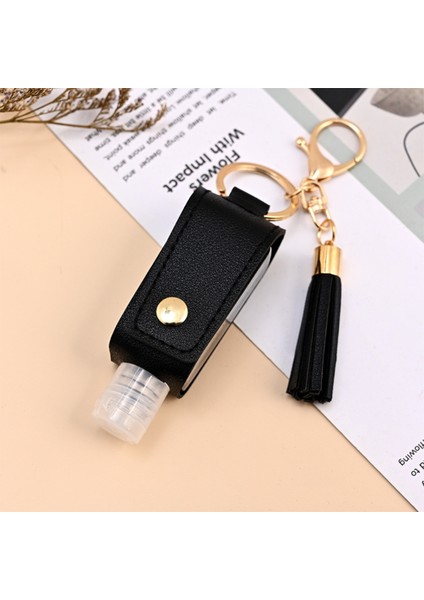 Siyah Stil 30ML 30ML Mini Eller Taşınabilir Hidroalkolik Jel Şişesi Hidroalkolik Jel Anahtarlık El Dezenfektan Kılıfı Deri Kılıf Anahtarlık (Yurt Dışından)