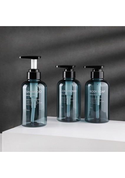 500ML-- Mavi Stil 3 Parça Sabunluk El Sabunu Şampuan Duş Jeli Şişesi Seyahat Aracı, Banyo Aksesuarları Seti 300ML ml (Yurt Dışından)
