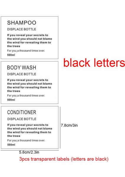 Siyah Harfler Stili Şeffaf Şampuan Vücut Yıkama Saç Kremi Etiketleri Banyo Duş Şampuanı Sabunluk Etiketi (Yurt Dışından)