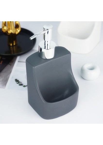 Gri Stil Basit Gri ve Beyaz Seramik Sıvı Sabun Şişesi Ev Banyo Losyon Şişesi Sünger Tutucu (Yurt Dışından)