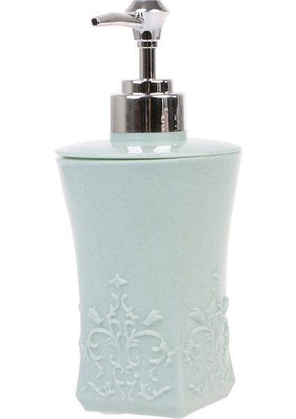 Kare Açık Mavi Stil 400 ml 400ML Boş Oymalı Çiçek Pompalı Dispenser Şampuan Sabun Duş Konteyneri (Yurt Dışından)