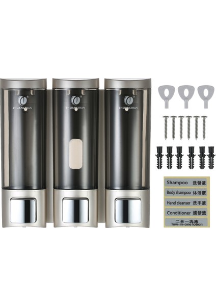 Gümüş 200ML Tarzı Sıvı Sabunluklar Duvara Monte Üç Bölümlü Şampuan Kutusu Banyo Aksesuarları Sıvı Dispenserler Tuvalet Lavabo Sabun Tutucu (Yurt Dışından) fiyatları