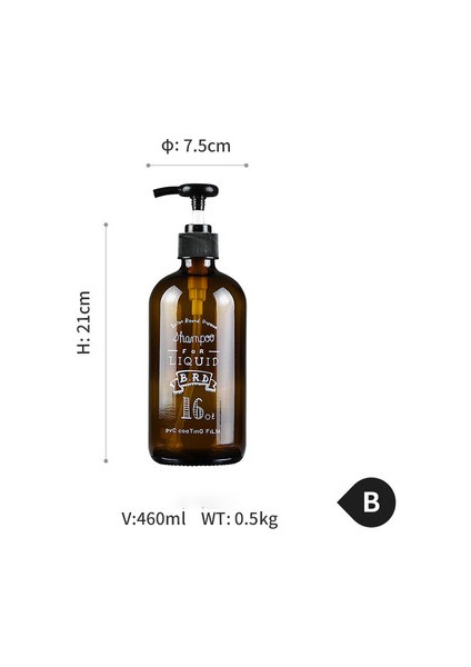Şampuan Stili Için B 230 ml 460 ml Sabunluk Banyo Kahverengi Cam Dolum Şişesi Şampuan Vücut Yıkama Saç Kremi Sıvı Saklama Alt Şişesi (Yurt Dışından)
