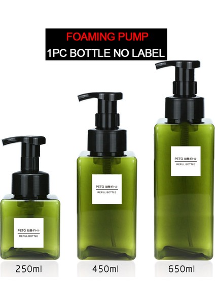 A-Yeşil Stil 250 ml Dolumlu Sabun Pompası Şişesi Kare Sıvı Losyon Şampuan Dağıtıcı Banyo Duş Köpüklü Boş Şişe (Yurt Dışından)