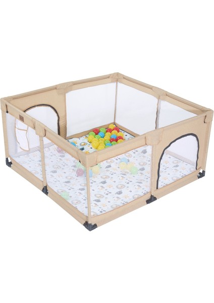 Playard Keten Pamuklu Güvenli Bebek ve Çocuk Oyun Alanı Oyun Parkı 125X125 Oyun Matı ve Topları