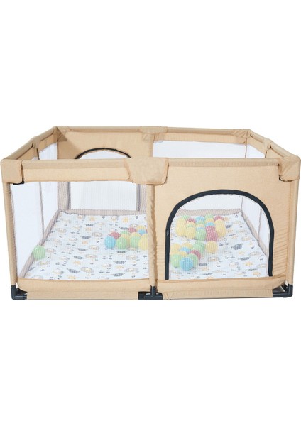 Playard Keten Pamuklu Güvenli Bebek ve Çocuk Oyun Alanı Oyun Parkı 125X125 Oyun Matı ve Topları