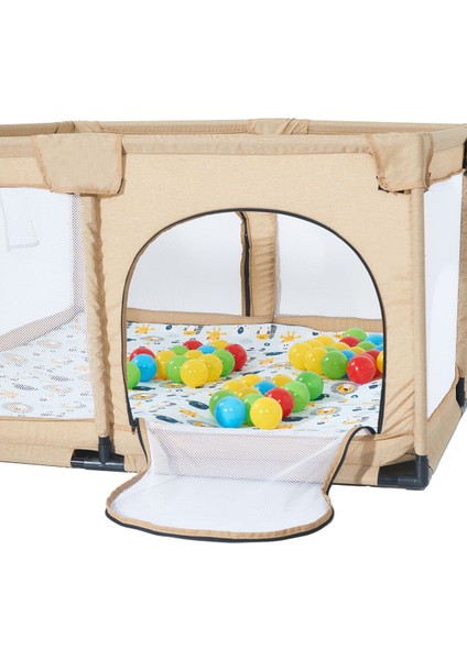 Playard Keten Pamuklu Güvenli Bebek ve Çocuk Oyun Alanı Oyun Parkı 125X125 Oyun Matı ve Topları