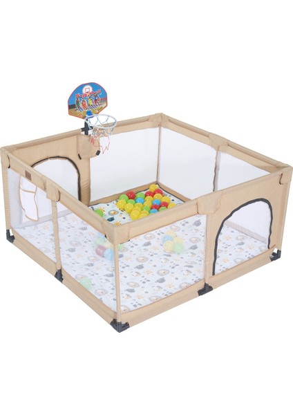 Playard Keten Potalı Güvenli Bebek ve Çocuk Oyun Alanı Oyun Parkı 125X125 Oyun Matı ve Topları