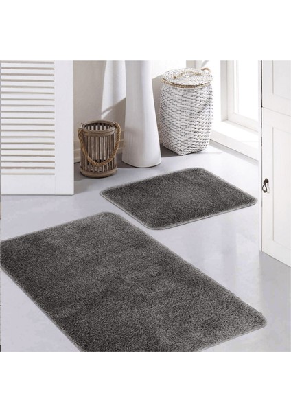 Gri Synergy Işıltılı Kaymaz Tabanlı Yıkanabilir 2'li Set Banyo Halısı Paspas Seti 60 x 100 cm fiyatları