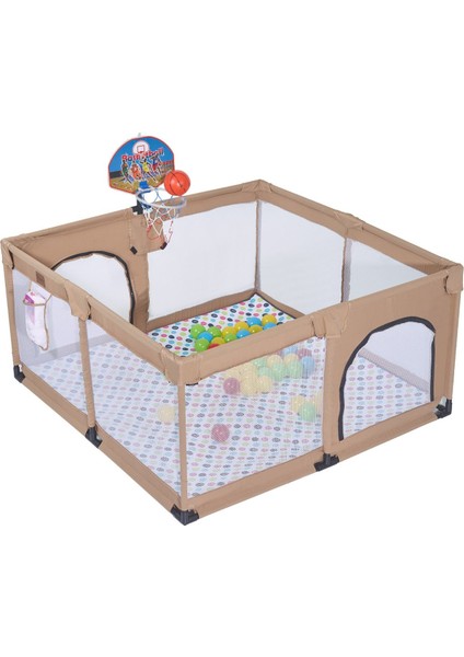 Playard Basket Potalı Güvenli Bebek ve Çocuk Oyun Alanı Oyun Parkı 125X125 Oyun Matı/ Toplar Yataklı