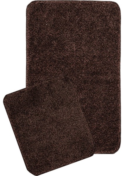 Kahverengi Synergy Işıltılı Kaymaz Tabanlı Yıkanabilir 2'li Set Banyo Halısı Paspas Seti 60X100