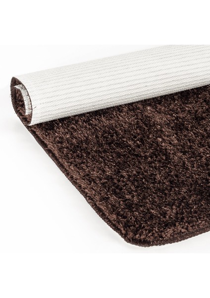 Kahverengi Synergy Işıltılı Kaymaz Tabanlı Yıkanabilir 2'li Set Banyo Halısı Paspas Seti 60X100