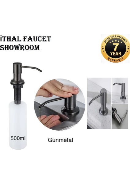 Ankastre Sıvı Sabunluk Antrasit Mutfak Eviye ve Banyo Lavabo Uyumlu Ithal 7 Yıl Garantili 500ML
