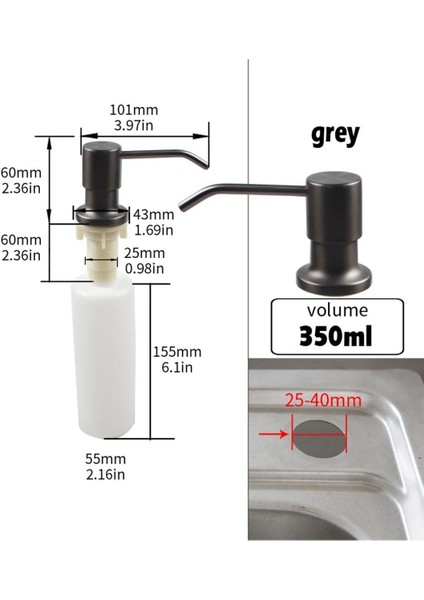 Ankastre Sıvı Sabunluk Antrasit Mutfak Eviye ve Banyo Lavabo Uyumlu Ithal 7 Yıl Garantili 500ML fırsatları